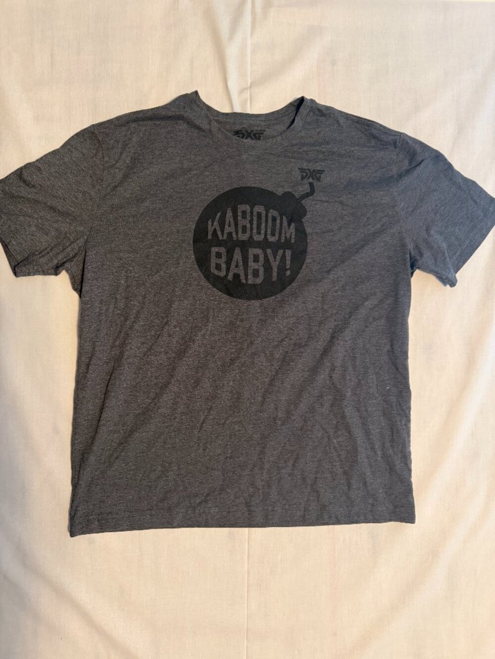 PXG Mens Large Charcoal Grey Kaboom Baby Golf Graphic T-Shirt Short Sleeve Tee